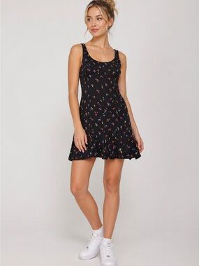 Vintage Y2K Mix It Black Ditsy Floral Mini Dress Clean Girl 90's Soft Girl Sz L